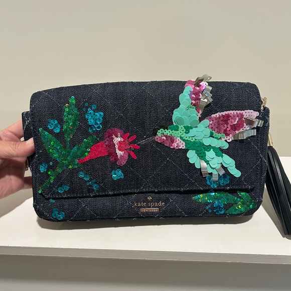 Rare hard to find Kate Spade Black Quilted Bag with Floral Sequins - Picture 11 of 16